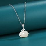 S925 Sterling Silver Natural Hotan Jade Rabbit Zodiac Necklace