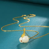 Sterling Silver Hotan Jade Rabbit Zodiac Necklace