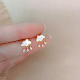 S925 Silver Mother of Pearl Cloud CZ Drop Stud Earrings