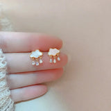 S925 Silver Mother of Pearl Cloud CZ Drop Stud Earrings