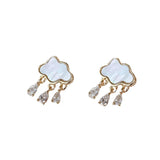 S925 Silver Mother of Pearl Cloud CZ Drop Stud Earrings