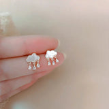 S925 Silver Mother of Pearl Cloud CZ Drop Stud Earrings