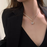 S925 Sterling Silver Pearl Heart Necklace Vintage Retro Jewelry Gift
