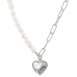 S925 Sterling Silver Pearl Heart Necklace Vintage Retro Jewelry Gift