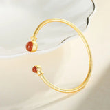S925 Sterling Silver Red Agate Bracelet Lady Open-Ended Personality Style