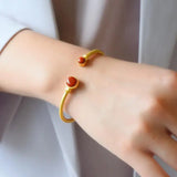 S925 Sterling Silver Red Agate Bracelet Lady Open-Ended Personality Style
