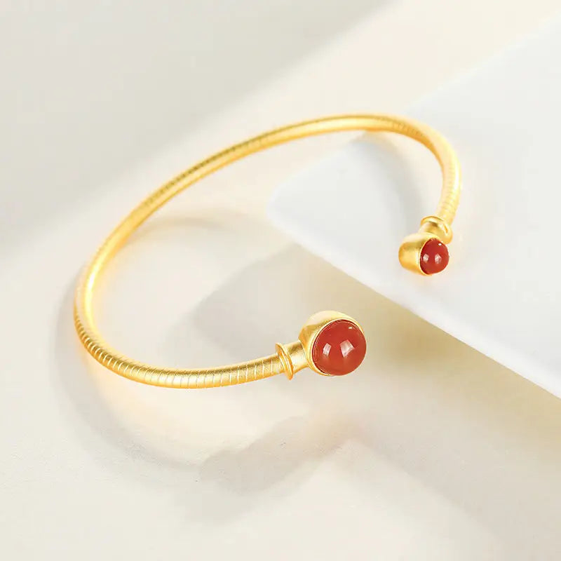 S925 Sterling Silver Red Agate Bracelet Lady Open-Ended Personality Style