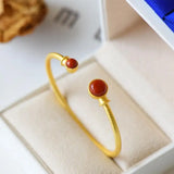 S925 Sterling Silver Red Agate Bracelet Lady Open-Ended Personality Style