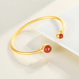 S925 Sterling Silver Red Agate Bracelet Lady Open-Ended Personality Style
