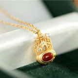 S925 Sterling Silver South Red Agate Dream Castle Pendant Necklace