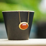 S925 Sterling Silver Red Agate Turquoise Egg Necklace Pendant