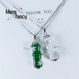 S925 Sterling Silver Wada Jade Clavicle Chain Lucky Bamboo Couple Pendants