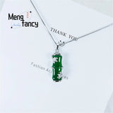 S925 Sterling Silver Wada Jade Clavicle Chain Lucky Bamboo Couple Pendants