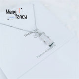S925 Sterling Silver Wada Jade Clavicle Chain Lucky Bamboo Couple Pendants