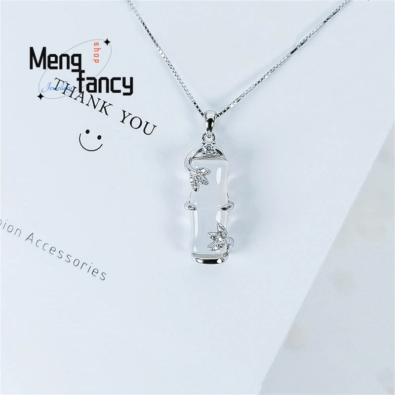 S925 Sterling Silver Wada Jade Clavicle Chain Lucky Bamboo Couple Pendants