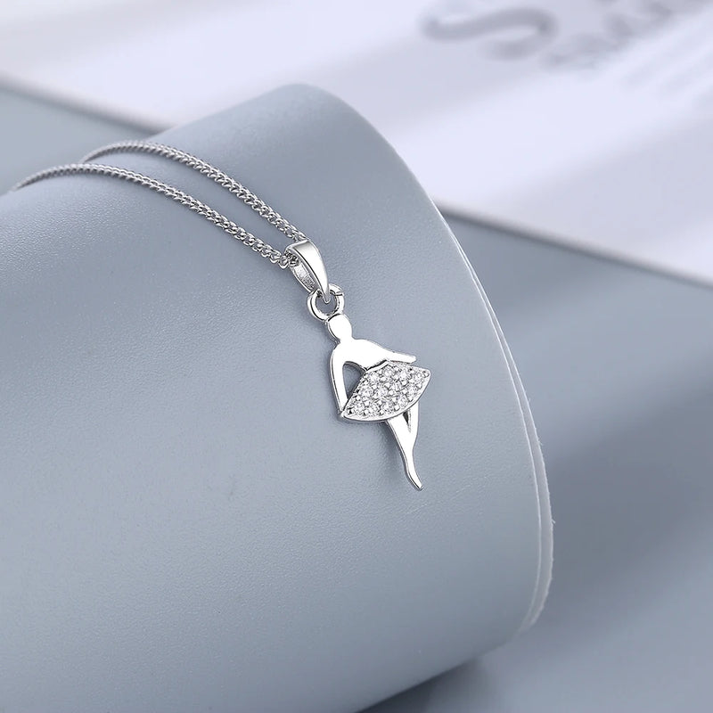 S925 Dancing Girl Zircon Pendant Necklace for Female