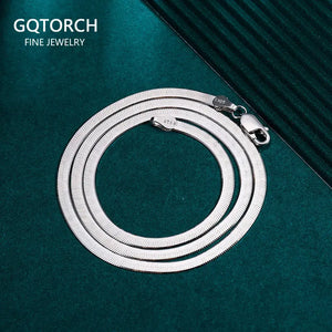 S925 Sterling Silver Necklace Flat Snake Bone Chain