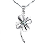 S925 Sterling Silver Necklace Crystal Zircon Lucky Clover Pendant