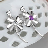 S925 Sterling Silver Necklace Crystal Zircon Lucky Clover Pendant