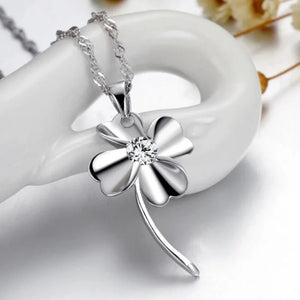S925 Sterling Silver Necklace Crystal Zircon Lucky Clover Pendant