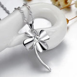 S925 Sterling Silver Necklace Crystal Zircon Lucky Clover Pendant
