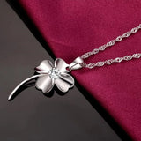 S925 Sterling Silver Necklace Crystal Zircon Lucky Clover Pendant