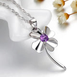 S925 Sterling Silver Necklace Crystal Zircon Lucky Clover Pendant