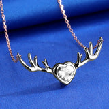 S925 Sterling Silver Necklace Deer Christmas Pendant Necklace Colorful