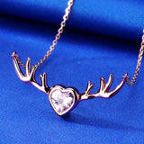 S925 Sterling Silver Necklace Deer Christmas Pendant Necklace Colorful