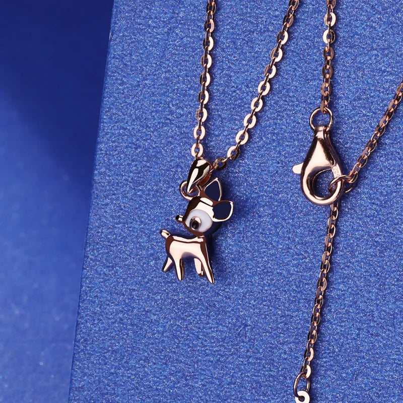 S925 Deer Christmas Pendant Necklace Women's Holiday Gift