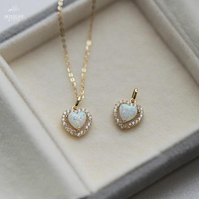 S925 Silver Necklace Opal Stone Love Pendant Female