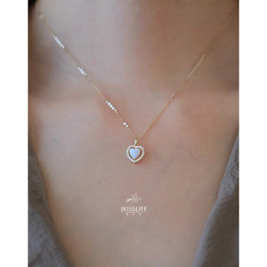 S925 Silver Necklace Opal Stone Love Pendant Female