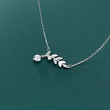 S925 Silver Necklace Fresh Diamond Leaf Leaf Clavicle Chain