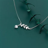 S925 Silver Necklace Fresh Diamond Leaf Leaf Clavicle Chain
