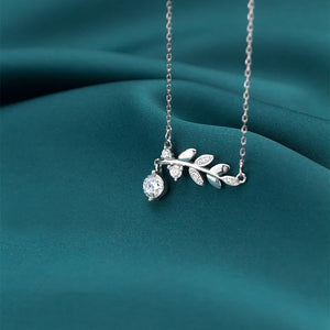 S925 Silver Necklace Fresh Diamond Leaf Leaf Clavicle Chain