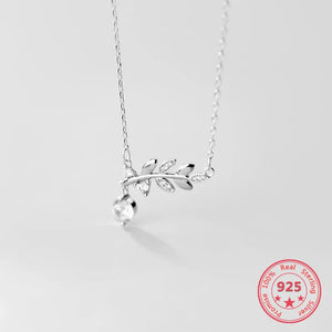 S925 Silver Necklace Fresh Diamond Leaf Leaf Clavicle Chain