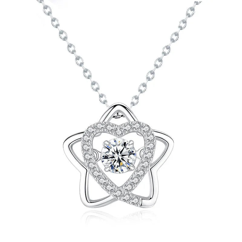 S925 Silver Necklace Pentagram Pendant Beating Heart Moissanite Jewelry