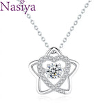 S925 Sterling Silver Pentagram Pendant Necklace Beating Heart Moissanite Jewelry