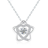 S925 Silver Necklace Pentagram Pendant Beating Heart Moissanite Jewelry