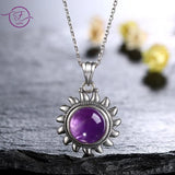 Amethyst Sun Pendant Necklace 925 Sterling Silver Natural Gemstone Jewelry