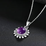 Amethyst Sun Pendant Necklace 925 Sterling Silver Natural Gemstone Jewelry