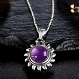 Amethyst Sun Pendant Necklace 925 Sterling Silver Natural Gemstone Jewelry