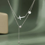 S925 Silver Necklace Pearl Double Layer Micro Zircon