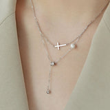 S925 Silver Necklace Pearl Double Layer Micro Zircon
