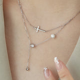 S925 Silver Necklace Pearl Double Layer Micro Zircon