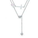 S925 Silver Necklace Pearl Double Layer Micro Zircon