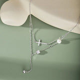 S925 Silver Necklace Pearl Double Layer Micro Zircon