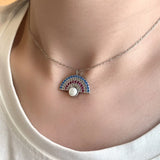 S925 Rainbow Fan Pearl Necklace, Fashionable Snake Bone Chain