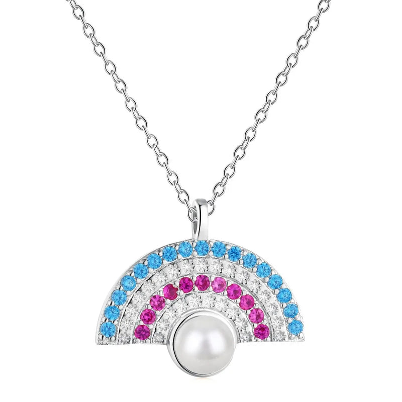 S925 Rainbow Fan Pearl Necklace, Fashionable Snake Bone Chain