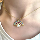 S925 Rainbow Fan Pearl Necklace, Fashionable Snake Bone Chain